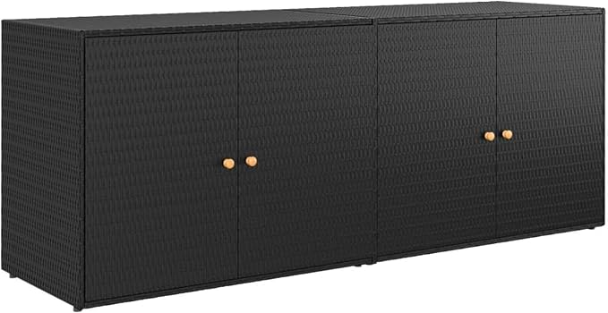 Benjara Elix Outdoor Storage Cabinet Chest- 78" Wide Black Rattan- Brown