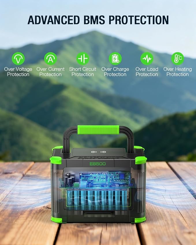 500W Portable Power Station, Solar Generator 519.48Wh (Peak 1000W) Lithium Battery Power Generator with 2 * 120V AC Outlets, Mobile Battery Backup Pack for RV Trip Camping, Outdoor Adventure, Home