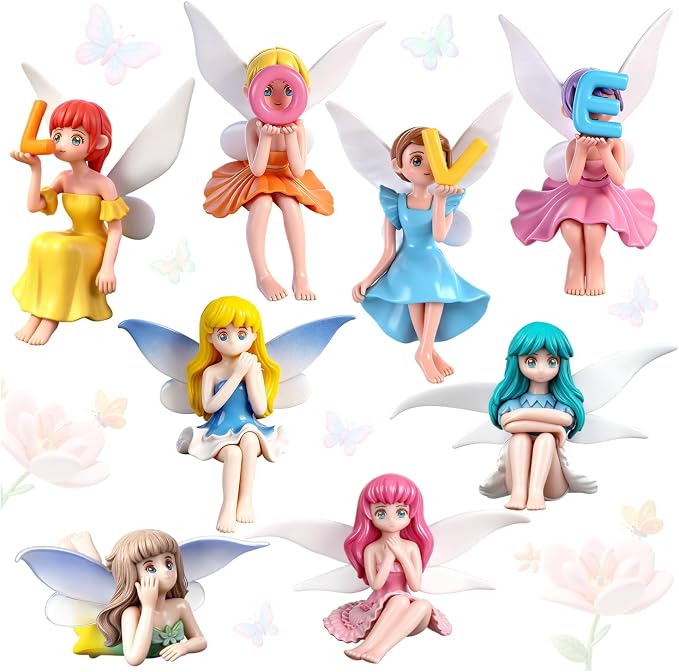 8Pcs Mini Fairy Garden Accessories Outdoor, Fairies for Fairy Garden | Small Fairies Figurines, For Decor Cake