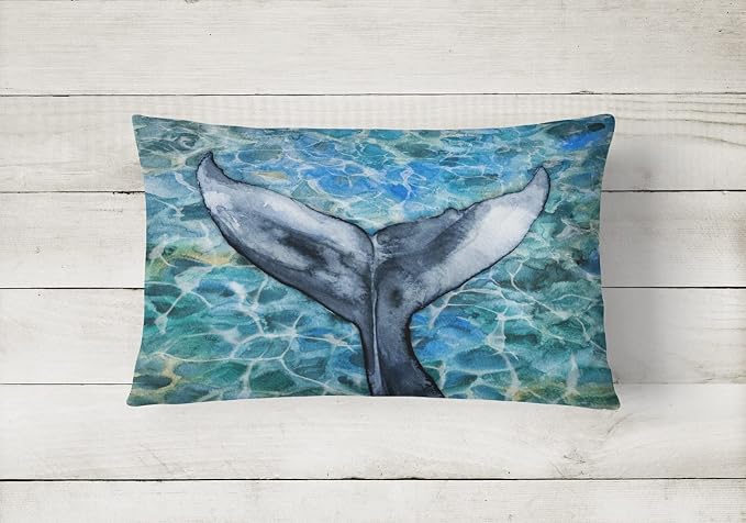Caroline's Treasures BB5337PW1216 Whale Tail Canvas Fabric Decorative Pillow Machine Washable, Indoor Outdoor Decorative Pillow for Couch, Bed or Patio, 12HX16W