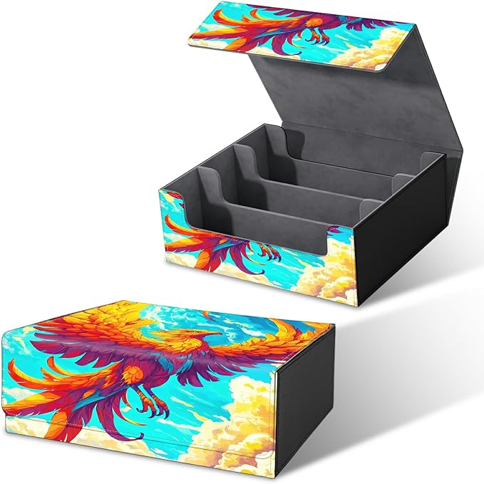 Card Deck Box for MTG, Cards Storage Box Fits 120+ Sleeved, Leather Big Size Strong Magnetic Closing Case for Board Games Magic TCG CCG Baseball Collection Women Man, Flamingo Sky