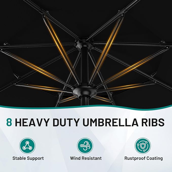 AreShark 12ft 2-Tier Patio Umbrella with Valance - Outdoor Umbrella Waterproof UV Protection, Market Table Umbrella w/ 8 Sturdy Ribs&Crank for Pool, Backyard, Garden(Black)
