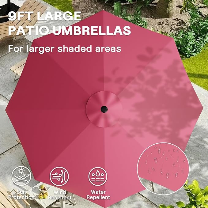 CHABATREE 9FT Outdoor Patio Umbrella with Easy Crank - UV Resistant & Waterproof Market Umbrella with Ventilated Canopy, 8 Sturdy Ribs & Powder-Coated Frame for Garden, Deck, Backyard, Pool, Patio Table