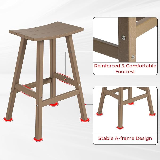 Costaelm Outdoor Bar Table, 42" Counter Height Round Patio Cocktail Bar Table, Patio Bar Table 3-Pieces Set Bistro Dining Table Pub Table forDeck, Backyard, Garden, Weathered Wood
