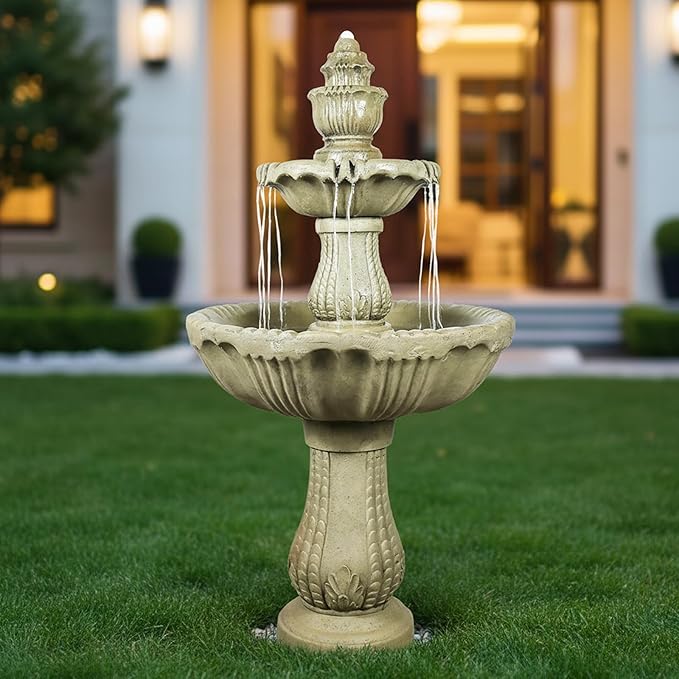 Naturefalls 48" Water Fountain Outdoor - Large Waterfall Fountain Outside, 3-Tiers Cascading, Fiber Reinforced Concrete, Indoor and Outdoor Fountain for Garden, Patio, Backyard, Lawn, Yard Decor