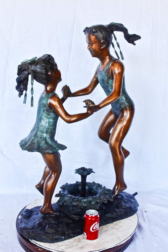 Nifao Bronze Two Girls Dancing Fountain Statue – Outdoor Garden Water Feature Sculpture, Friendship Theme Patio Decor, Center Fountain Design, 14" L x 29" W x 38" H