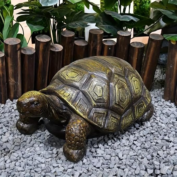 21.3" Large Turtle Garden Statue, Brown 2 | Realistic Resin Tortoise Sculpture, Outdoor Patio, Lawn & Yard Decor, Patio Seat, Simulated Art Piece
