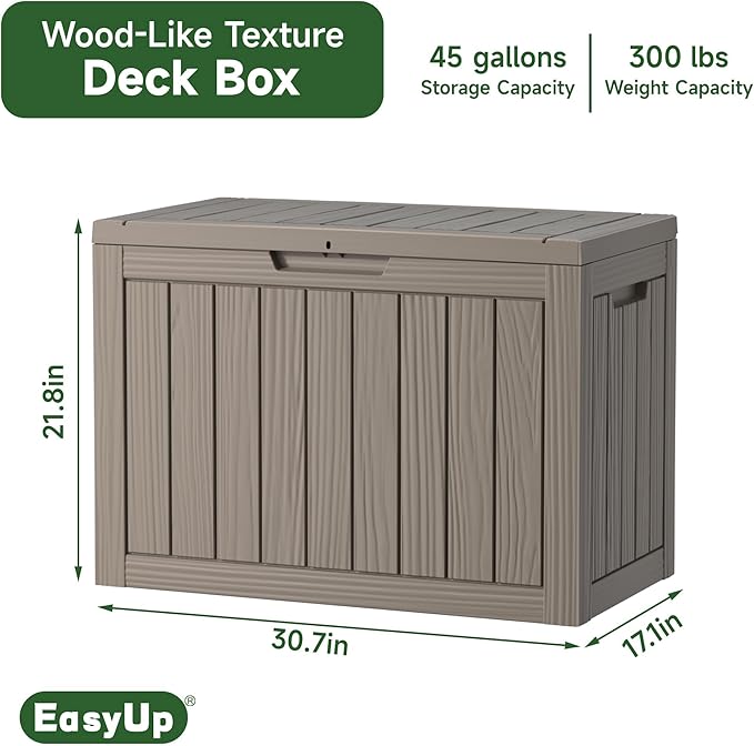 EasyUp Outdoor Storage Box, Waterproof Resin Deck Box, Reinforced Stability UV-Resistant for Patio, Garden and Poolside (Striped Beige, 45 Gallons)