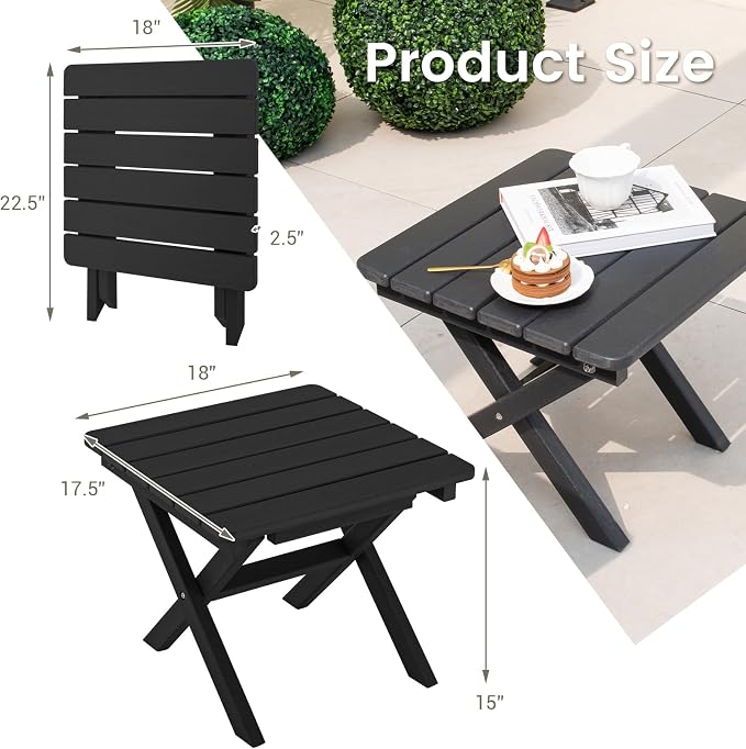 Giantex Outdoor Folding Side Table - Foldable Weather-Resistant HDPE Adirondack Table, Compact Square End Table for Indoor, Patio, Garden, Porch, Easy Maintenance, No Assembly Required (2, Black)