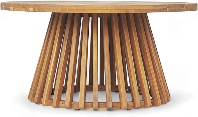 Merax Patio Outdoor Acacia Wood Round Coffee Table with Sturdy Base, Sofa Center Table for Backyard, Lawn, Balcony, Teak Finish
