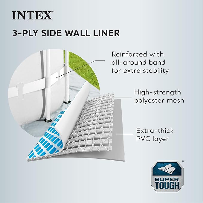 Intex 26731EH 18ft x 48in Outdoor Prism Frame Above Ground Swimming Pool Set with Cover, Ladder, Filter Pump, and 6 Replacement Filters, Gray
