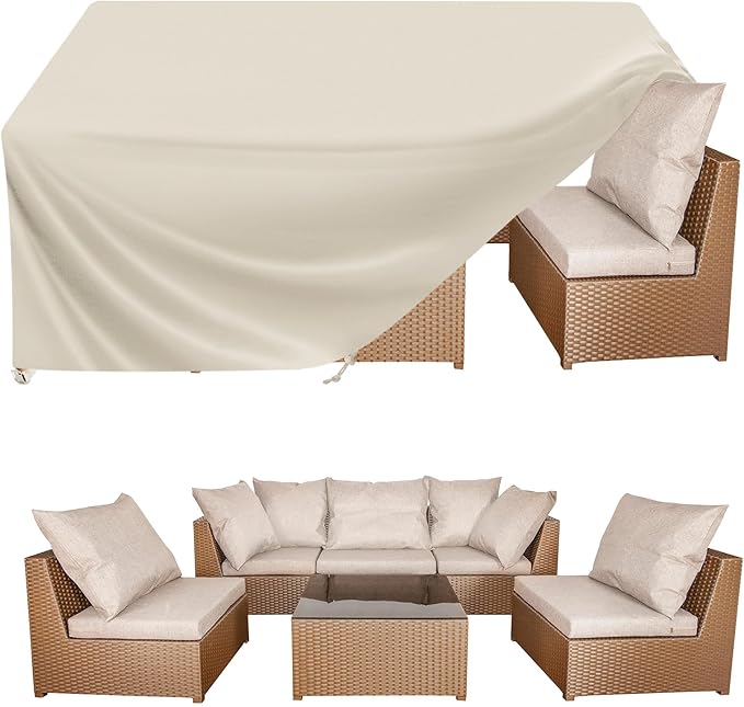 BALEINE Patio Furniture Covers, Outdoor Furniture Covers Waterproof, Heavy Duty Oxford Patio Table Cover for Outdoor Table, Chair, Sofa, Desk (Beige 124"L×74"W×30"H)