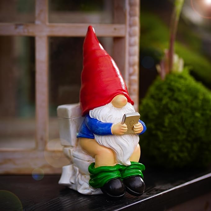 Funny Garden Gnome on a Throne, Durable Ceramic Statue Decoration, Weather-Proof Outdoor Gnomes for Yard Lawn Garden Decor, Housewarming Gag Gift