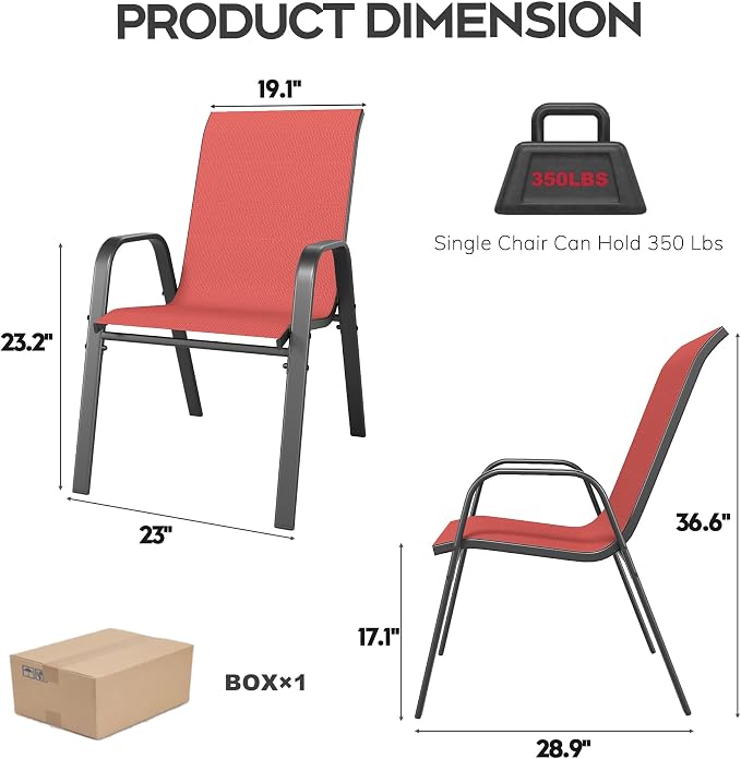 KEIKI 7-Piece Outdoor Patio Dining Set, Waterproof Patio Table and Chairs for 6, Rectangular Wood-Grain Metal Table with Umbrella Hole for Lawn Garden Backyard, Black+Red