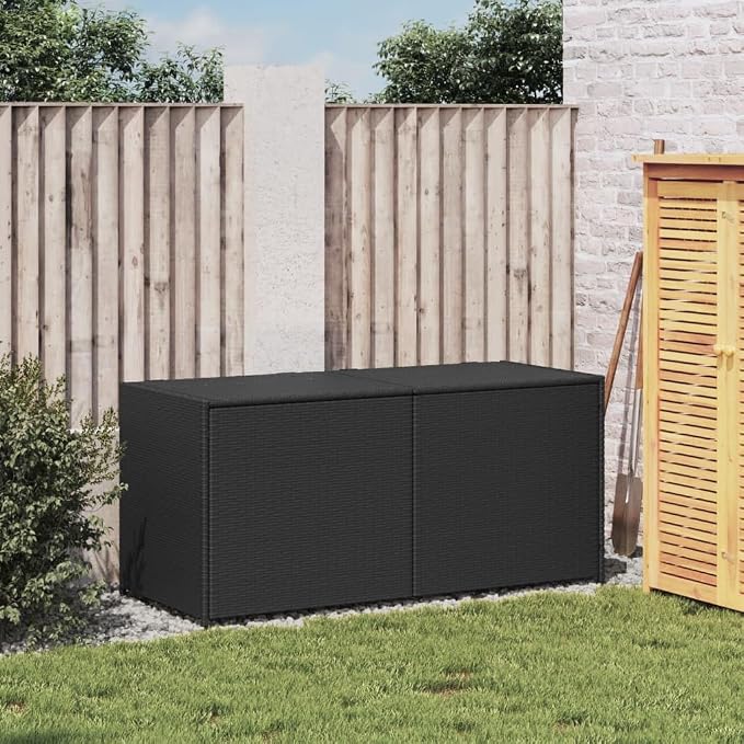 Outdoor Garden Storage Box 283L, Weather-Resistant PE Rattan Deck Box with Gas Spring Lid, Waterproof Patio Container for Cushions and Tools, Black
