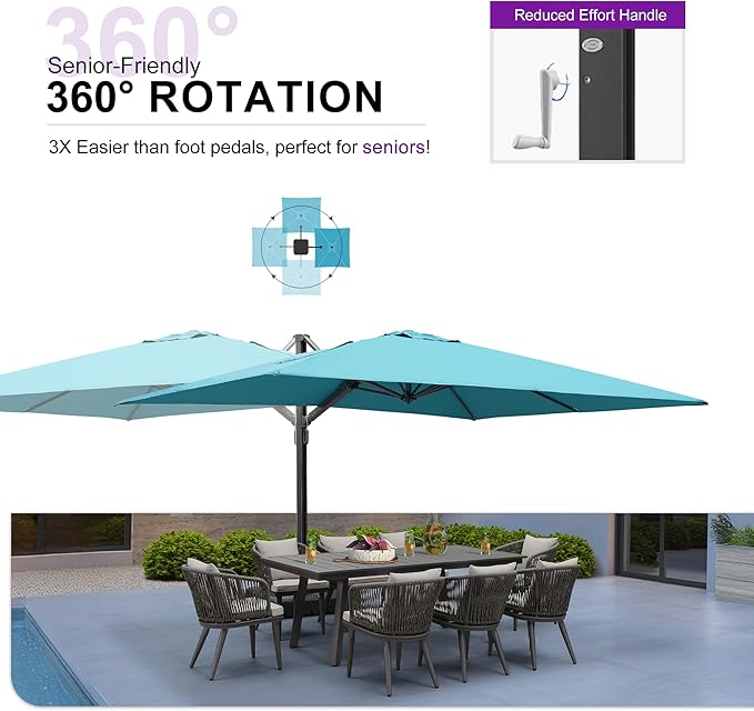 PURPLE LEAF 10' X 13' Rectangle Patio Umbrella with Base Large Windproof Offset Hanging Outdoor Umbrella Cantilever Umbrella Outdoor Patio Turquiose