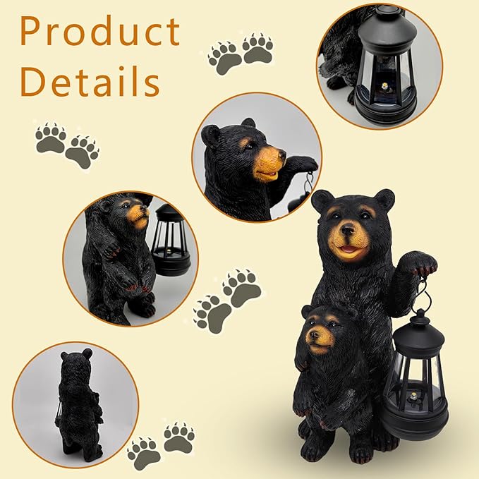 Solar Garden Outdoor Statues Lights Bear Garden Sculptures Birthday Housewarming Gifts for Women Mom Grandma for Patio Yard Lawn Backyard Decorations