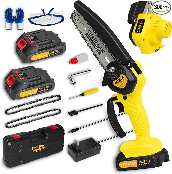 Mini Chainsaw - 6 Inch Battery Chainsaw with Power Display, 2 Batteries Included, Garden Tool for Tree Branch Trimming & Wood Cutting, Ideal Holiday Gifts for Men, Fathers & Gardening Enthusiasts