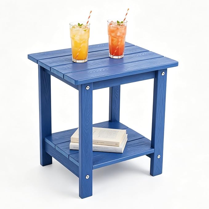 Outdoor Wooden Table,Side Table,Patio Table,Ideal for Patio, Camping, Pool, Beach, ect.(Dark Blue)