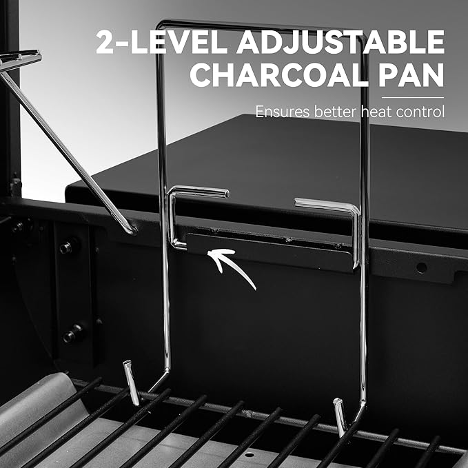 Barrel Charcoal Grill with Offset Smoker, Side Shelf with Hooks, Mesh Bottom Shelf, Blow-Molded Wheels, Outdoor Grilling and Backyard Cooking, CC1624S, Black