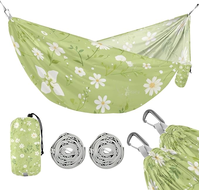 Cartoon Wildflower Fluorescent Green 330lb Capacity Outdoor Hammock with Tree Straps Tree Hammock for Outside Beach Patio Garden jamaca para Patio
