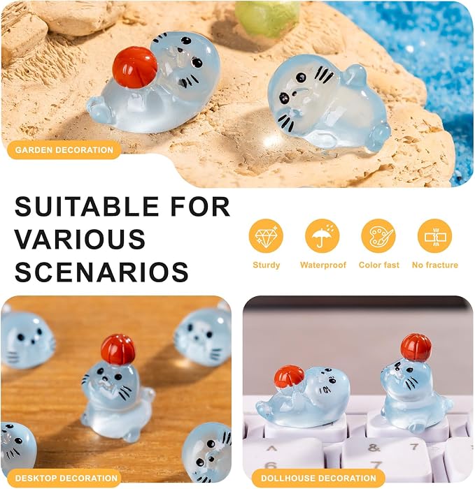 48 Pack Mini Glow in The Dark Resin Animals Seal Figures,4 Styles Luminous Little Sea Creatures Ocean Cute Miniature Figurines Bulk for Aquarium Decor