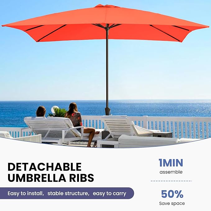 Ayge 8x10FT Large Rectangular Patio Umbrella Outdoor Table Umbrella w/Crank Rectangle Market Umbrella UV Protection for Garden, Deck,Lawn,Yard & Pool,Orange