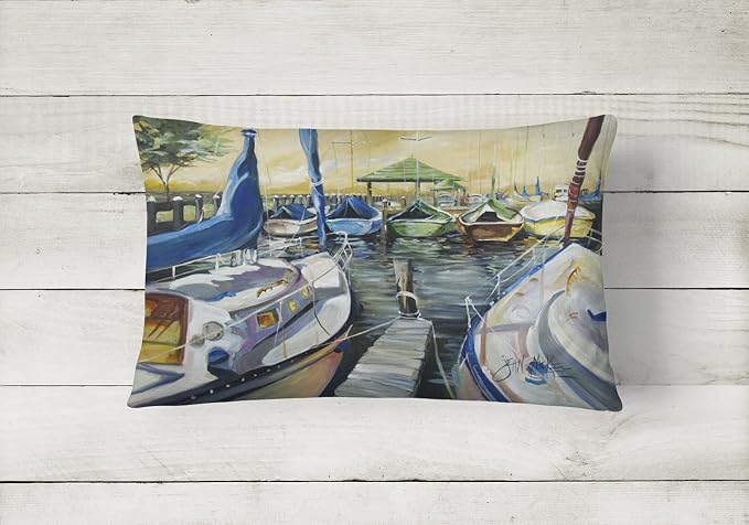 Caroline's Treasures JMK1075PW1216 Seven Boats Sailboats Canvas Fabric Decorative Pillow Machine Washable, Indoor Outdoor Decorative Pillow for Couch, Bed or Patio, 12HX16W