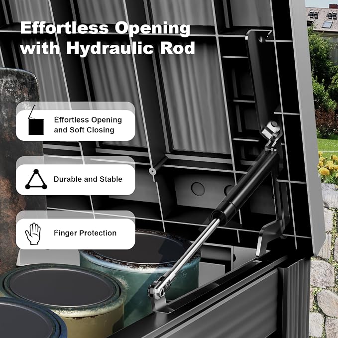 ROJIK 200 Gallon Deck Box Outdoor, Waterproof Outdoor Storage Boxes with Lids, Outside Resin Lockable Storage Box for Patio Cushions, Garden Tools(Black)