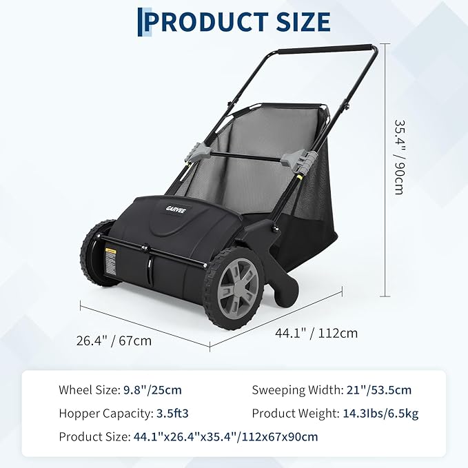 21 Inch Push Lawn Sweeper, Heavy Duty Leaf Collector with Dual Spinning Brushes 3.5 Cu. ft. Mesh Bag, Adjustable Height, Walk Behind Grass Sweeper for Leaves, Pine Needles & Yard Debris