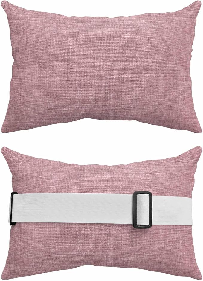 Pink Outdoor Lumbar Pillows 12x20 Set of 2, Farmhouse Burlap Solid Pink Color Modern Linen Texture Waterproof Throw Pillow Covers with Insert, Decorative Support Pillows for Lounge, Chaise