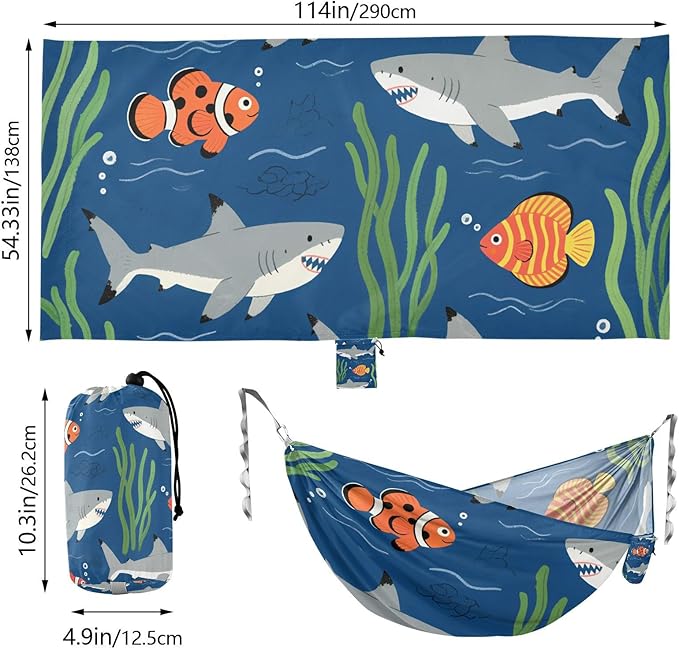 Cartoon Cute Grey Shark 330lb Capacity Outdoor Hammocks with Hanging Rope Cloth Hammock for Indoor Outdoor Patio amacas para patios con Base de adultos