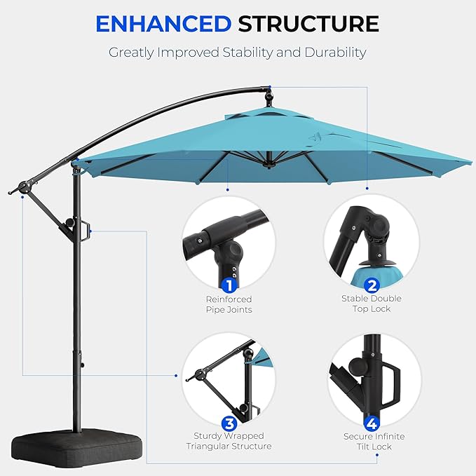 HOMSHADE 10ft Offset Patio Umbrella with Base Included, Cantilever Offset Hanging Patio Outdoor Market Umbrella UPF50+ UV Protection with Easy Tilt and Crank for Pool Deck and Garden(Light Blue)