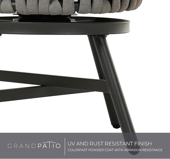 Grand patio Swivel Dining Chairs Set of 2, Rope Patio Outdoor Chairs with Cushions, Heavy Duty Outdoor Patio Bistro Chairs for Lawn,Garden,Deck,Backyard,Porch and Balcony, Light Gray