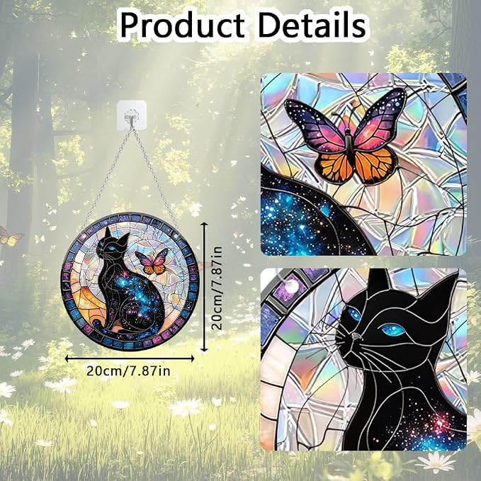 Acrylic Suncatcher Window Hanging, Black Cat Sun Catcher Rainbow Indoor Window Decoration for Living Room Bedroom Summer Home Balcony Ornaments, 7.87 inches