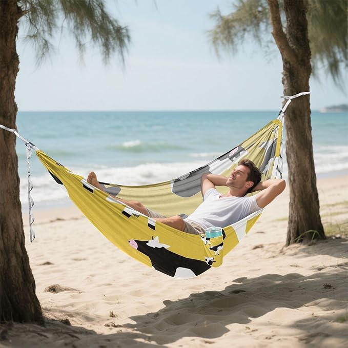 Cartoon Cute Black and White Cow 330lb Capacity Camping Hammocks Indoor Hammock for Camping Travel Accessories Silla hamacas para adultos