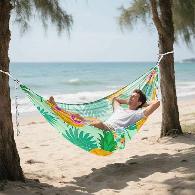 Summer Sunglasses Pineapple Palm Leaf Green 330lb Capacity Outdoor Hammocks with Portabl Carry Bag Cloth Hammock for Outside Patio Garden jamaca para Patio