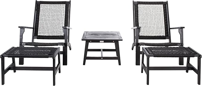 SAFAVIEH Outdoor Collection Chantelle Acacia Wood Woven Rattan 5-Piece Patio Set PAT7076C, Black/Black