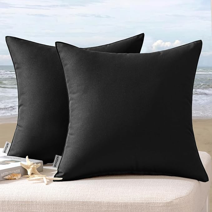 MIULEE Decorative Outdoor Waterproof Pillow Covers 20x20 Black | Decorative Patio Furniture,Pack of 2,Accent Square Soild Throw Pillow Covers,Summer Garden Tent Couch Sofa