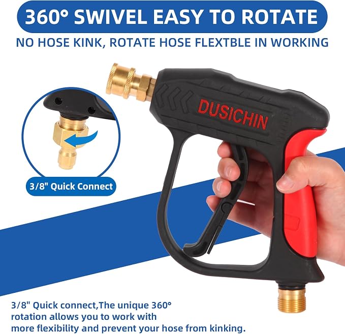 DUSICHIN DUS-022 Short Wand High Pressure Washer Gun 3000 PSI for Pressure Power Washers Black