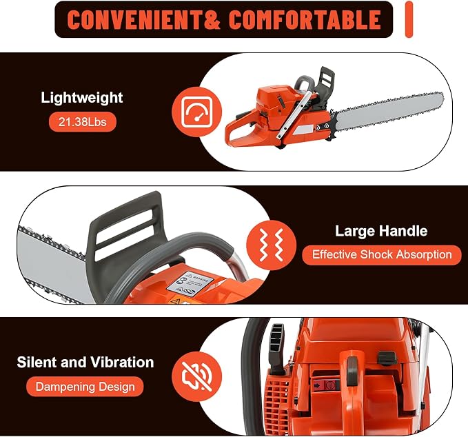 28In Gas Chainsaw, 71CC 2 Stroke Gas Powered Chainsaw, 10000Rpm High Speed Handheld Cordless Petrol Chain Saw, for Garden Pruning, Forest Logging, Chopping Wood