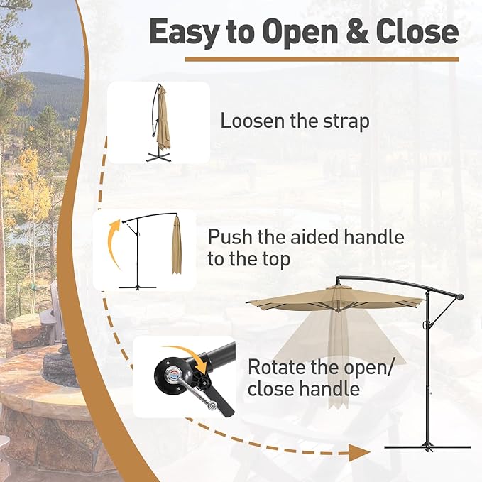 COSIEST 9 x 11.5FT Offset Patio Umbrella, Cantilever Hanging Outdoor Umbrella w/360-degree Rotation, Handy Crank, UV & Waterproof Canopy, 6 Ribs for Market, Backyard, Poolside, Garden
