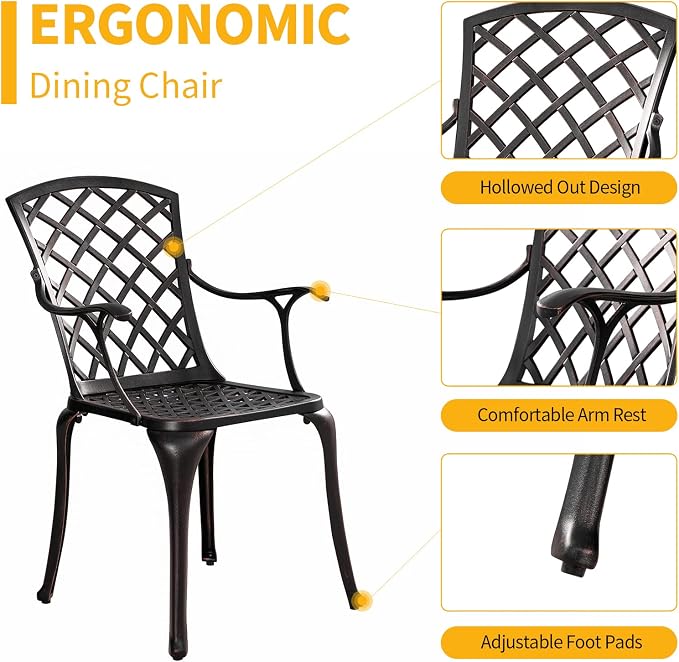 5 Pieces Outdoor Patio Dining Set, Cast Aluminium Patio Furniture Set with 4 Chairs Round Table, Anti Rust Outdoor Dining Set with 1.97" Umbrella Hole for Garden, Porch and Poolside, Bronze