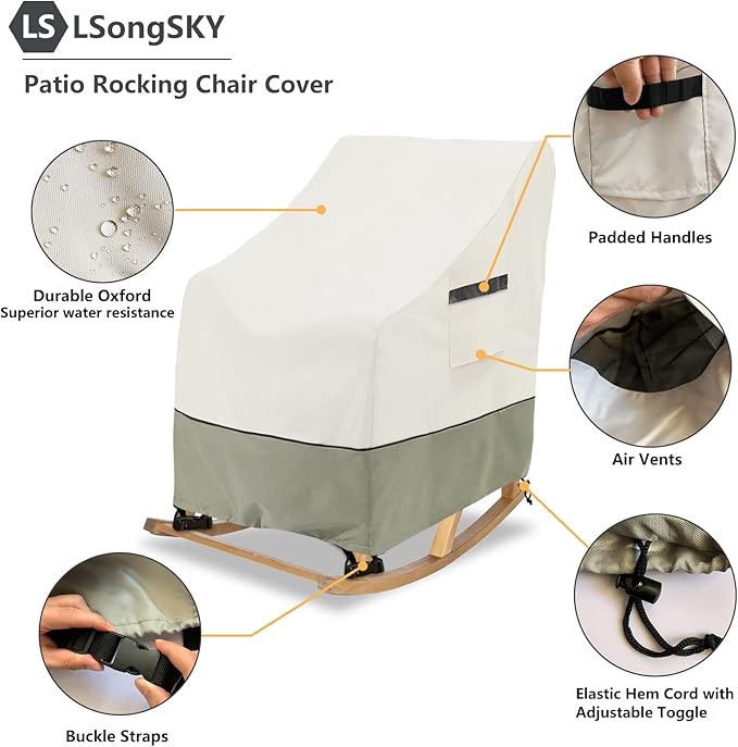 Outdoor Rocking Chair Cover 2 Pack,100% Waterproof Heavy Duty Outdoor Chair Covers,Patio Rocking Chair Covers for Outdoor Furniture,26"W x 32.5"D x 43"H inches,White&Grayish Green.