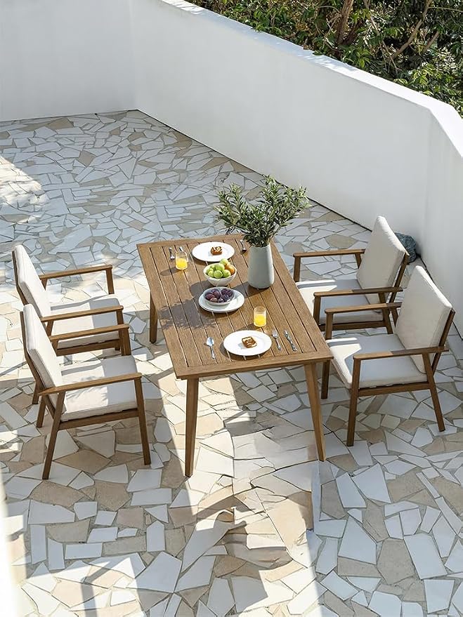 Outdoor Patio Dining Chair Set of 4, Never-Rust Outdoor Aluminum Patio Chairs with Removable Cushions, Patio Dining Furniture Chairs Set for Garden, Backyard, Porch, Lawn, Teak