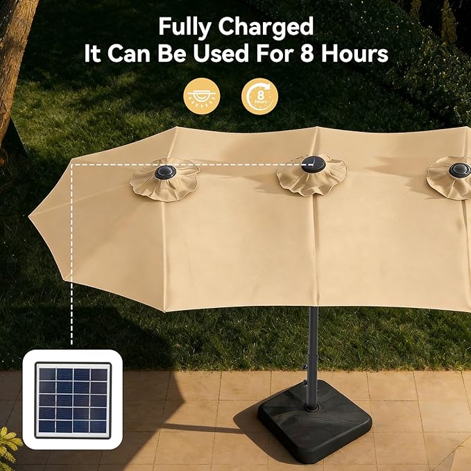 Aoxun 15ft Patio Umbrella with Base Included, Outdoor Double-Sided Rectangular Umbrella with Crank Handle & Ventilation, Large Standing Umbrella for Pool, Deck, Lawn, Backyard & Beach