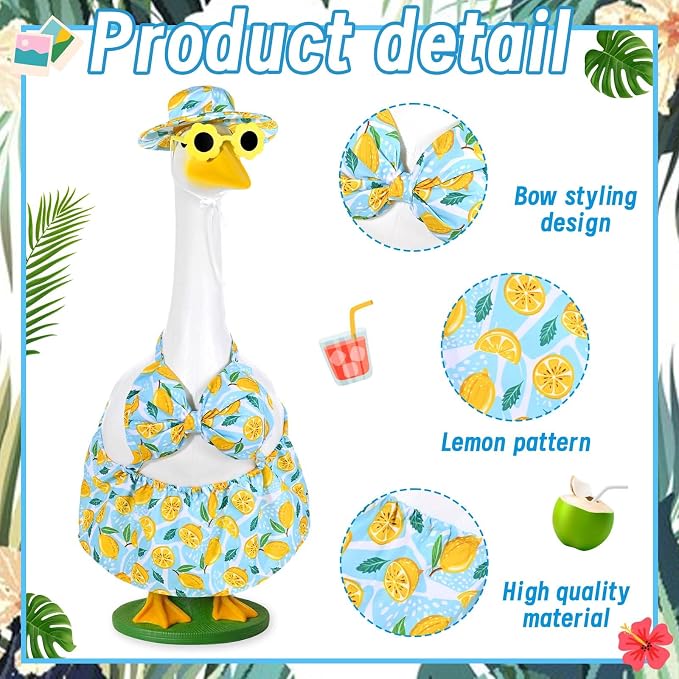 JcHrmers Summer Bikini Goose Outfits Porch Goose Beach Swimsuit Outfit Fits 23 Inch Geese Statues Lawn Lemons Bathing Suit Goose Clothes for Outdoor Garden Yard Decor (Lemon, 23 Inch)