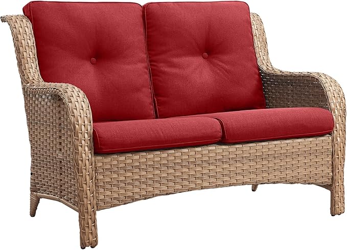 Rilyson Outdoor Loveseat Wicker Patio Sofa - 2 Seat Rattan Outdoor Couch Patio Furniture with Deep Seating and Comfortable Cushions for Porch Deck Balcony(Yellow/Red)
