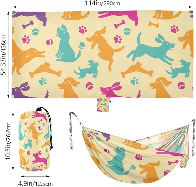 Playful Dog Outdoor Hammock with Tree Straps for Outside Beach Patio Garden