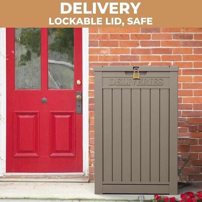 55 Gallon Package Delivery Box for Outside,Weather Resistant UV Protection Resin Outdoor Storage Parcel Box for Porches, Front Door,Balconies,Garages